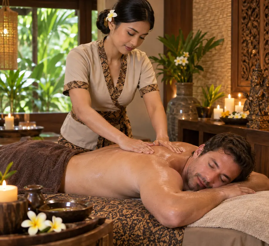 Balinese style massage in a tropical spa room