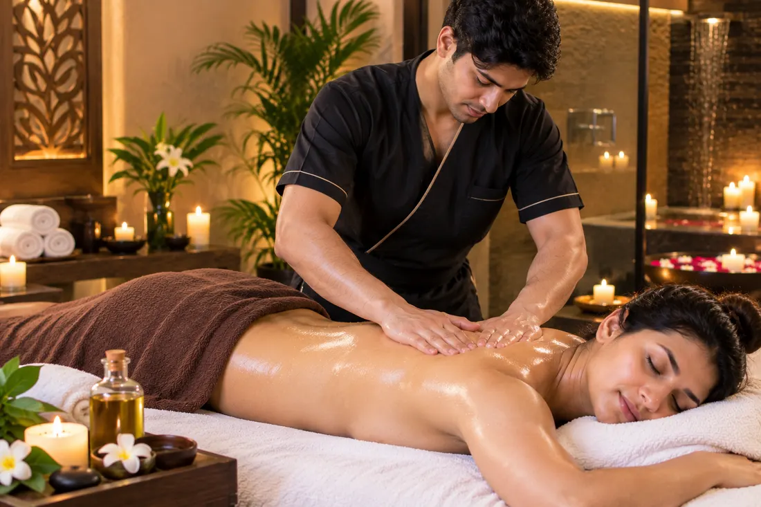 Oil body massage by a therapist