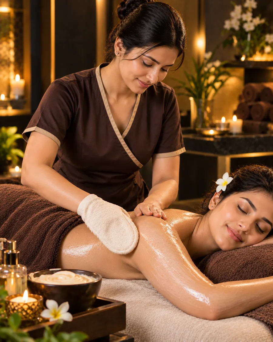 Body polishing treatment at a spa