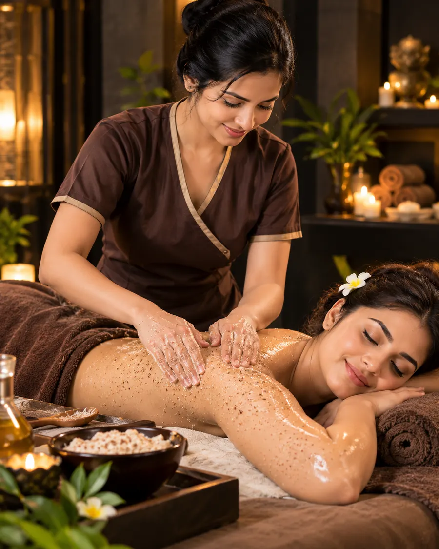 Body scrub treatment with exfoliating granules