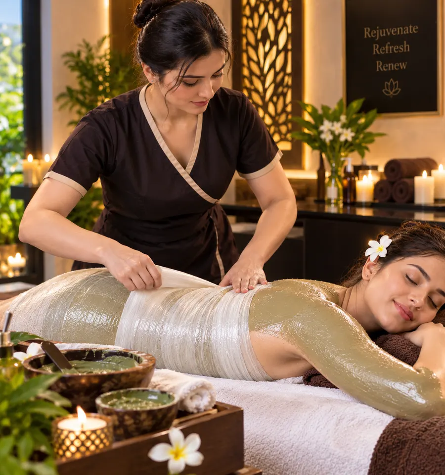 Body wrap treatment with herbal paste