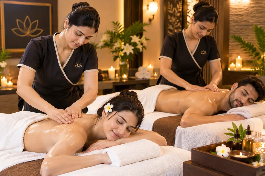 Couples massage on two beds